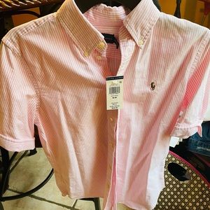 Pink & white Ralph Lauren button up, for women.